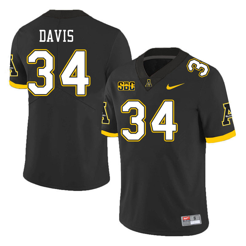 Men #34 Bradley Davis Appalachian State Mountaineers College Football Jerseys Stitched Sale-Black